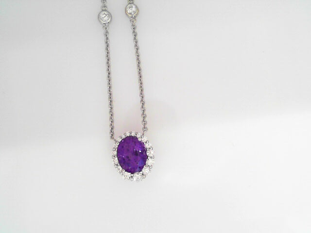 14k White Gold Circle Sapphire Pendant