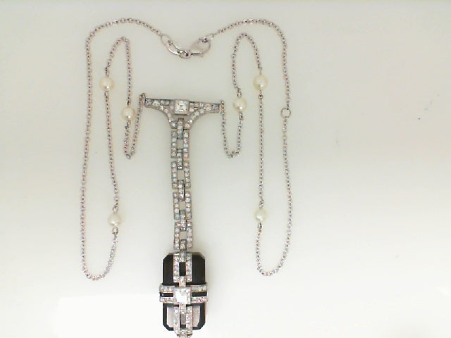 Platinum Clock Diamond Estate Necklace