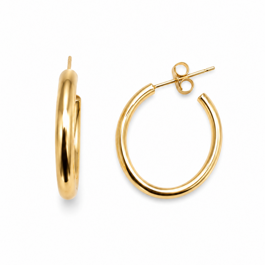 14k Yellow Gold Medium Hoop Earrings