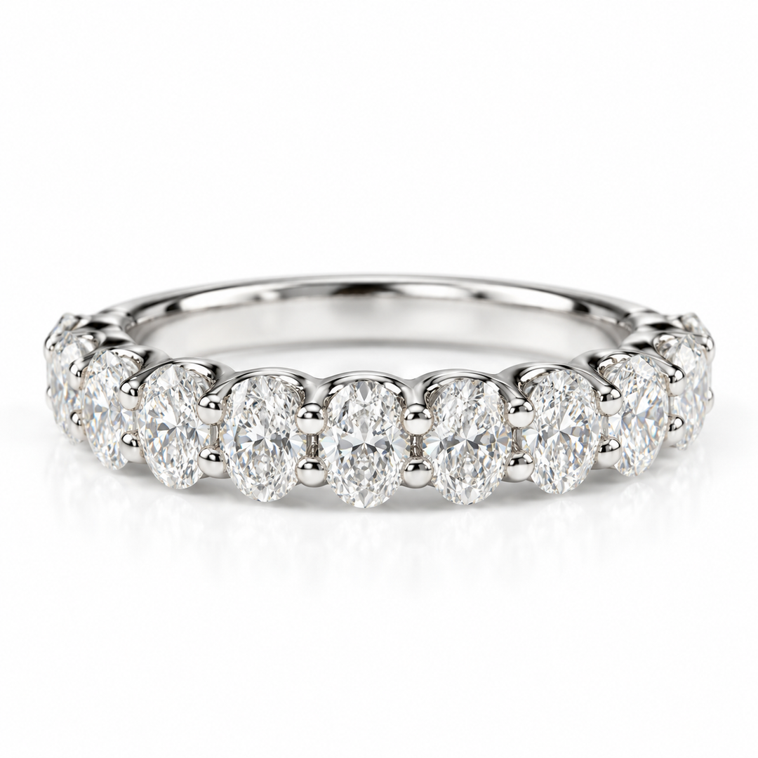 14k White Shared Prong 1.25ctw Oval Lab Grown Diamond Wedding Band