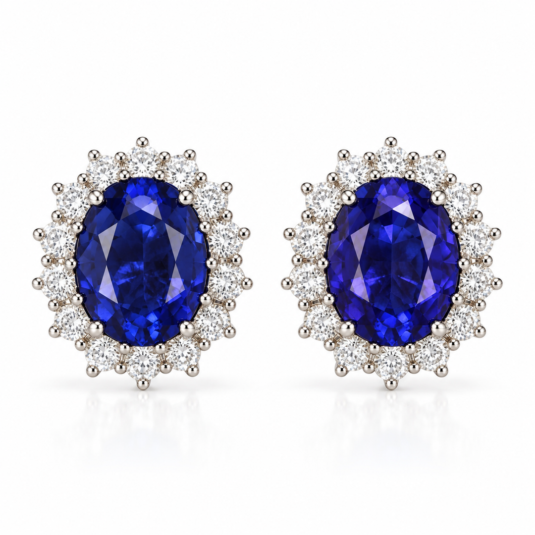 18k White Stud Tanzanites Estate Earrings