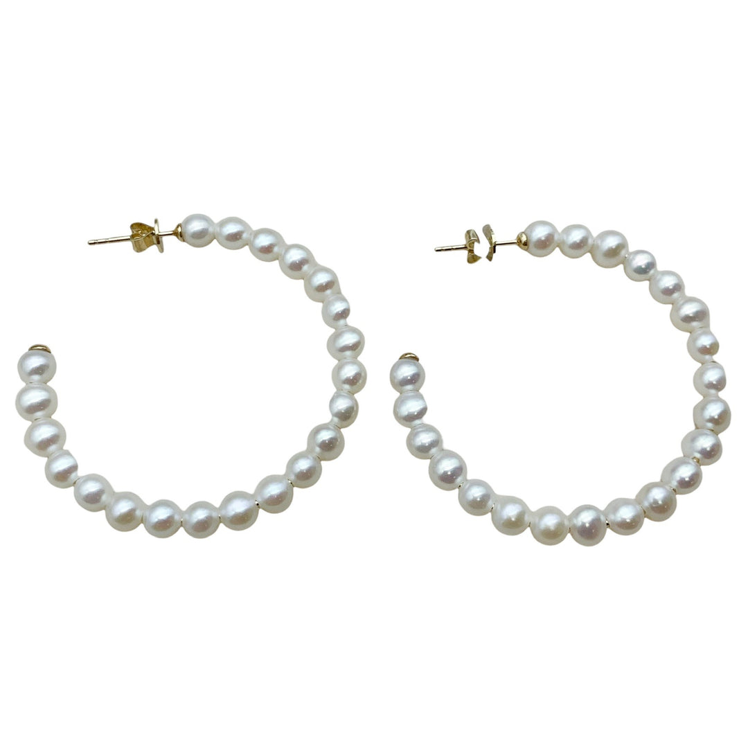 14k Large Hoop Pearl Earrings