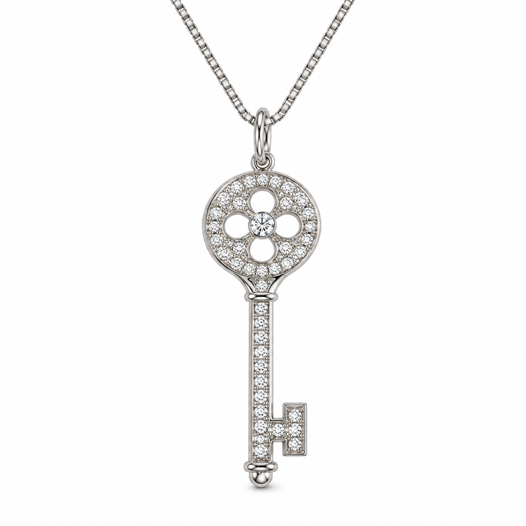 14k White Key Diamond Estate Pendant
