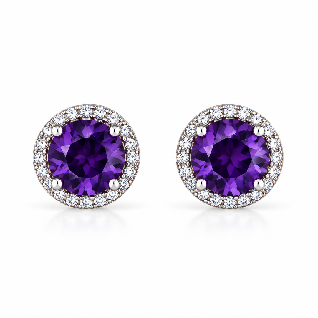14k Stud Amethyst Earrings