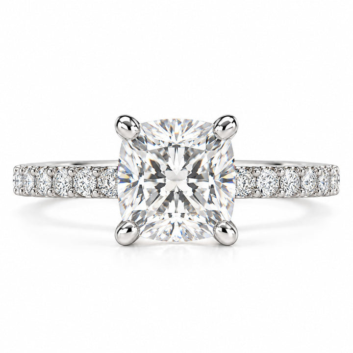 14K White Gold Diamond Engagement Ring 2.03 Cushion Lab Grown