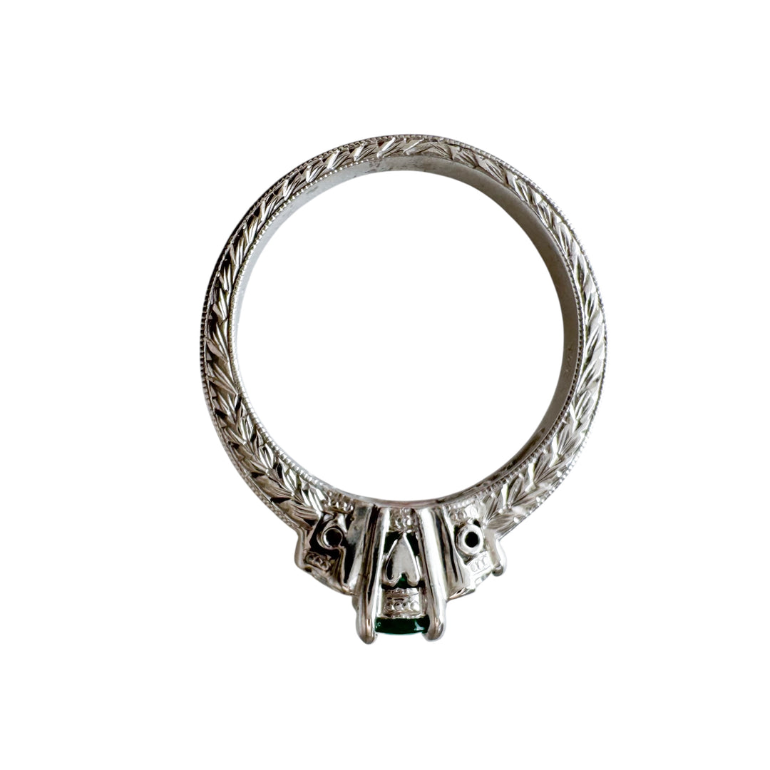 14k White Gold 3 Stone Emerald Estate Ring