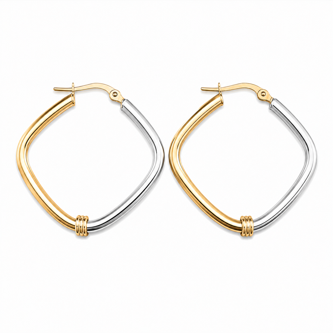 14k Two Tone Medium Hoop Earrings