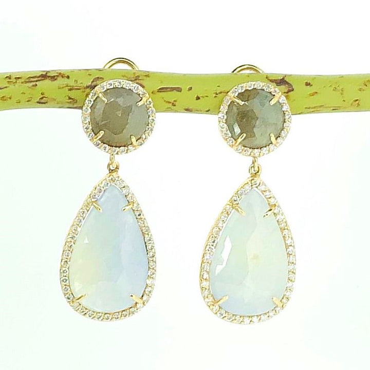 14k Yellow Gold Drop Sapphire Estate Earrings
