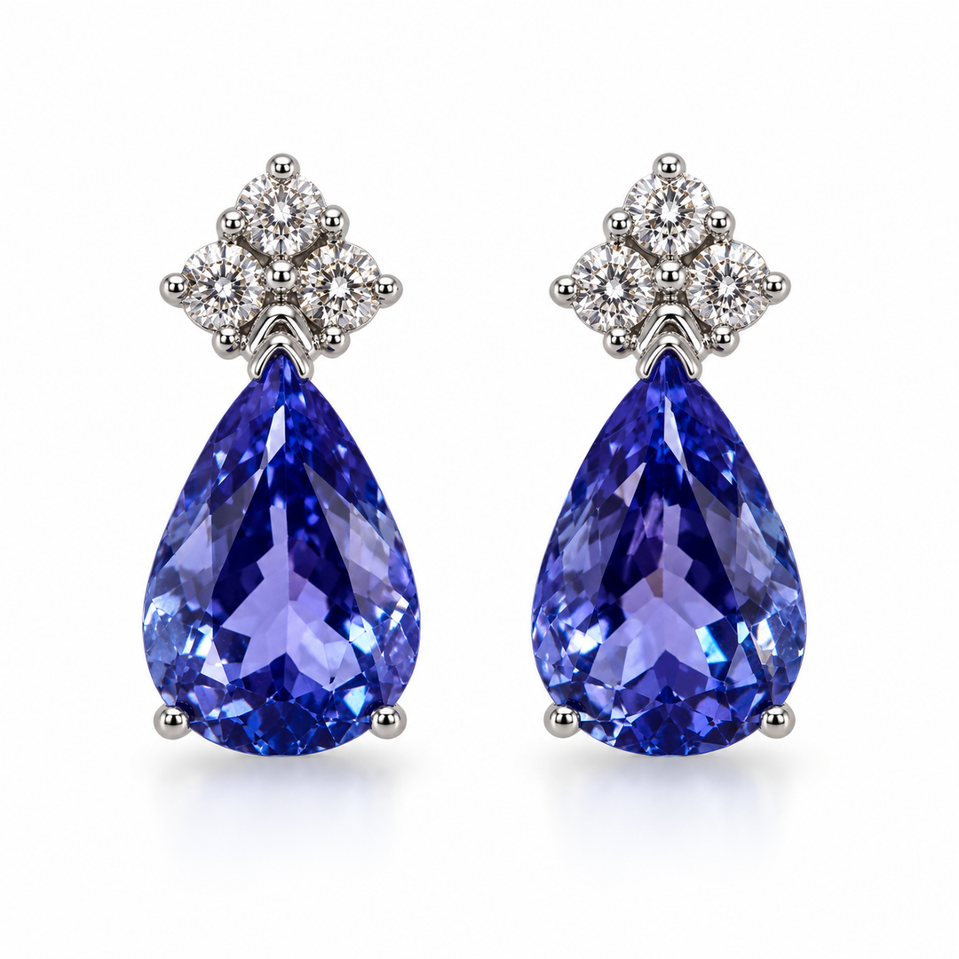 14k white Gold Stud Tanzanites Earrings