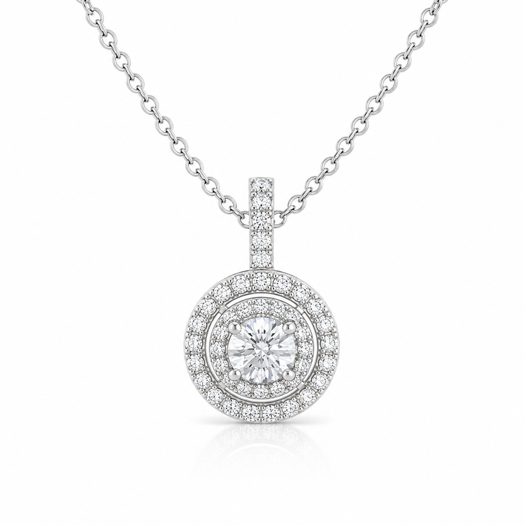 14k White Halo Diamond Pendant