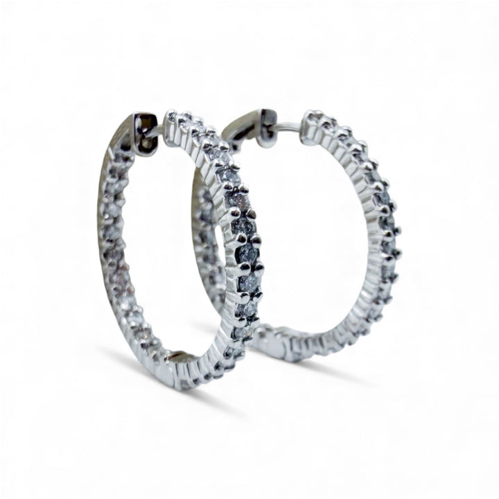 14k White Gold Diamond Estate Hoop Earrings