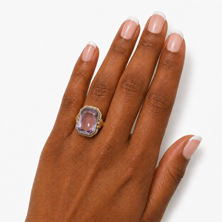 14k White Antique Amethyst Estate Ring
