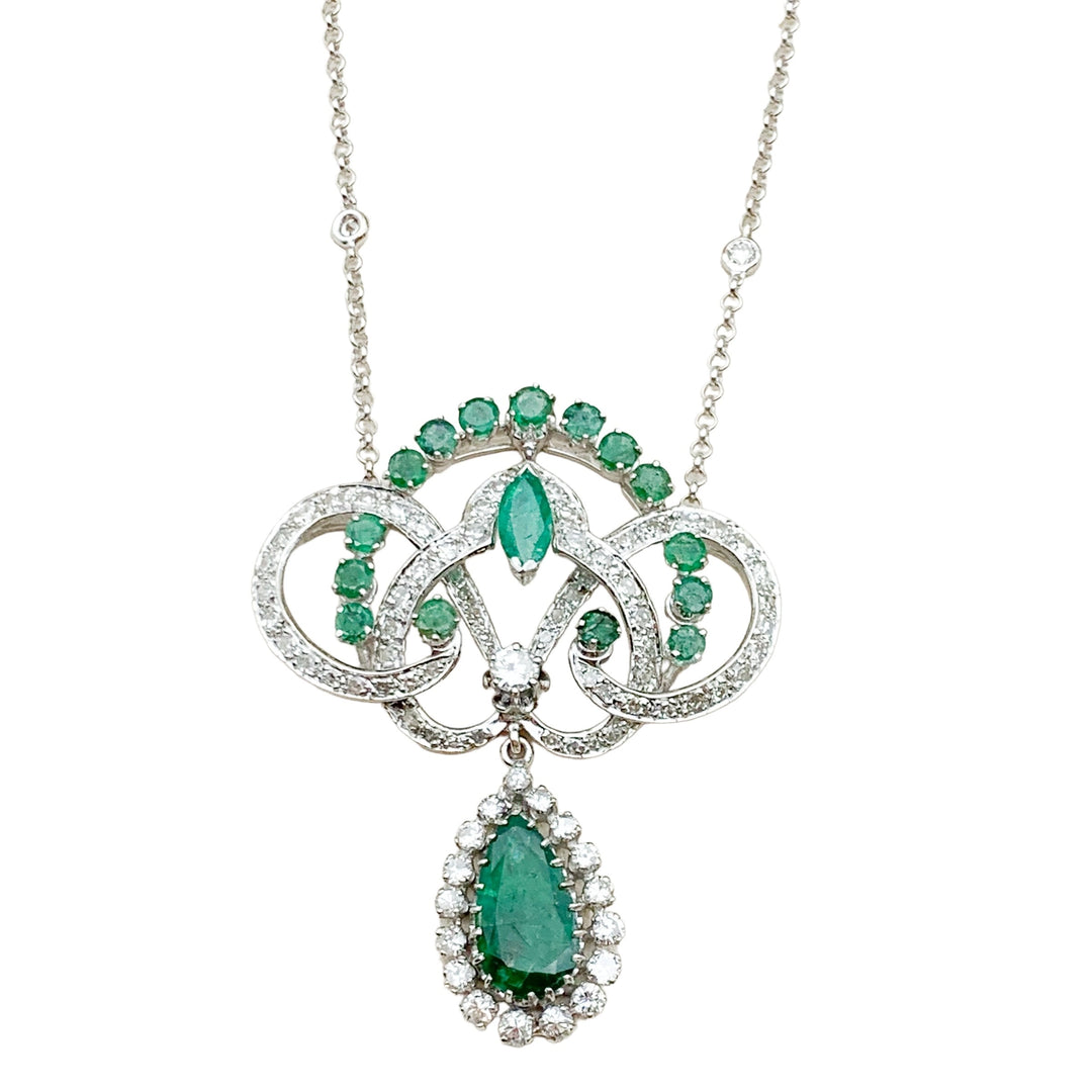 14k White Gold Emerald Estate Necklace