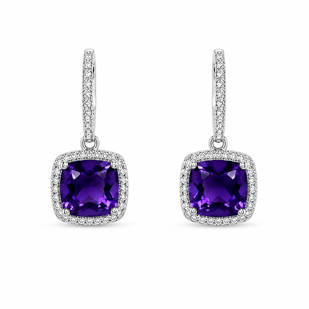 14k Huggies Amethysts Earrings