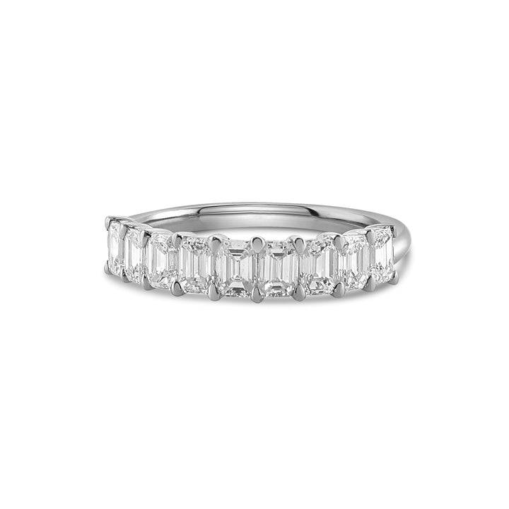Platinum Prong Set Emerald Diamond Wedding Band