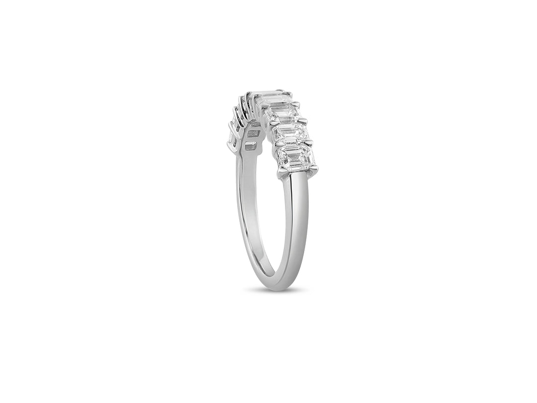 Platinum Prong Set Emerald Diamond Wedding Band