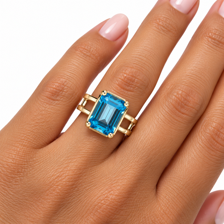 14k Yellow Blue Topaz Ring