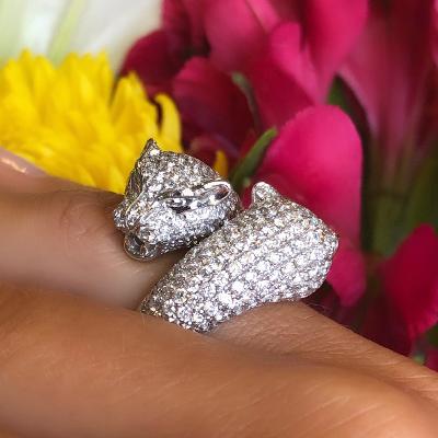 18k White Gold Panther Diamond Estate Ring