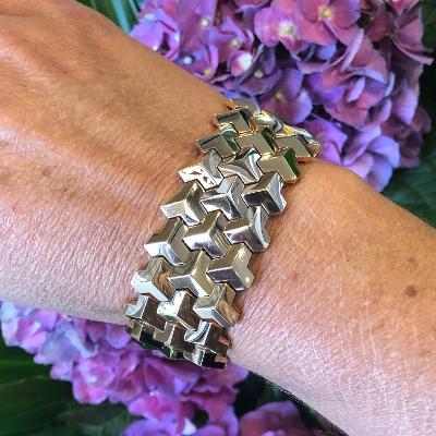 18k Rose Gold Wide Fancy Link Estate Bracelet