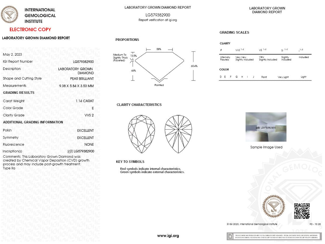 1.14ct E VVS2 Pear Lab Grown Diamond