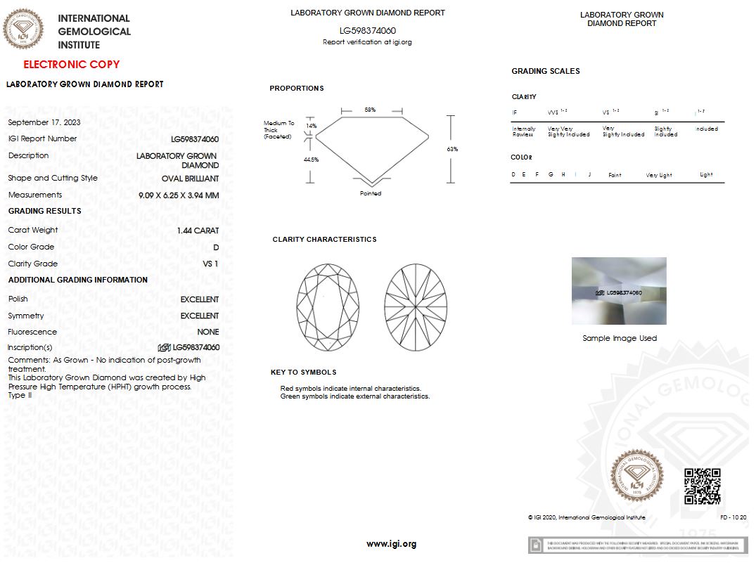 1.44ct D VS1 Oval Lab Grown Diamond