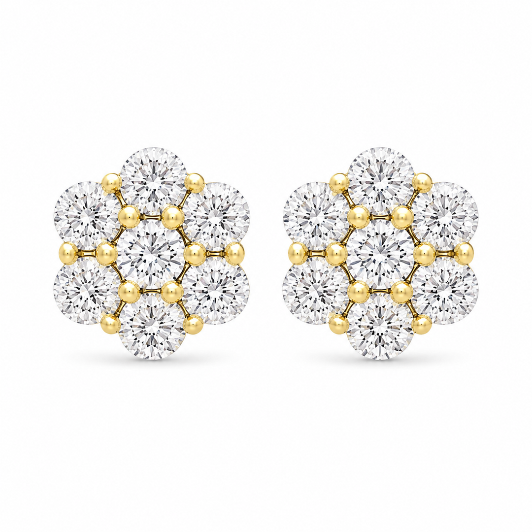 14k Yellow Gold Cluster Diamond Earrings 0.68 cttw