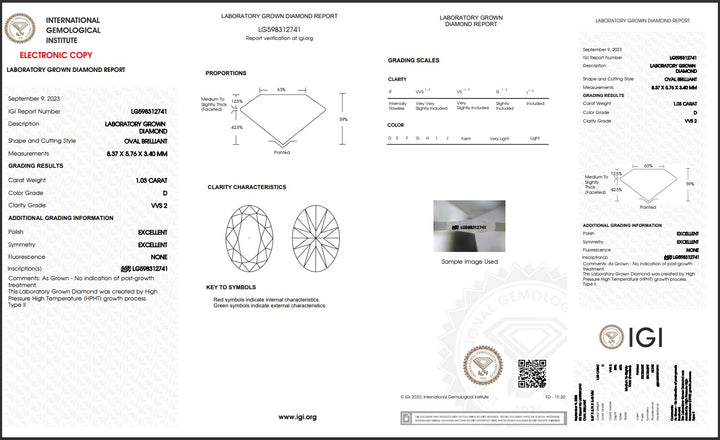 1.03ct D VVS2 Oval Lab Grown Diamond