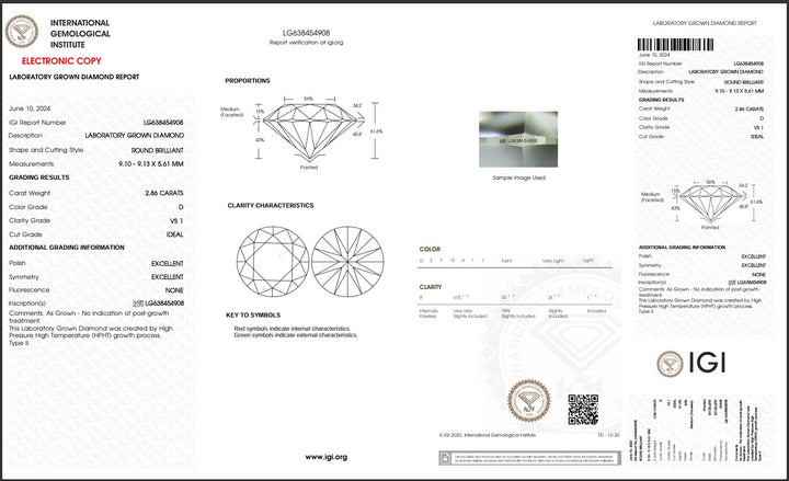 2.86ct D VS1 Round Lab Grown Diamond