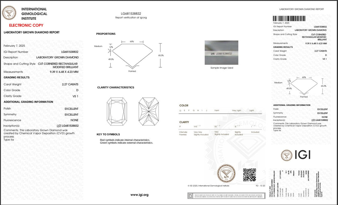 2.27ct D VS1 Radiant Lab Grown Diamond
