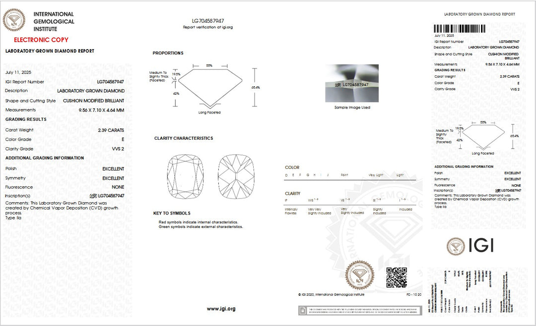 2.39ct E VVS2 Cushion Lab Grown Diamond