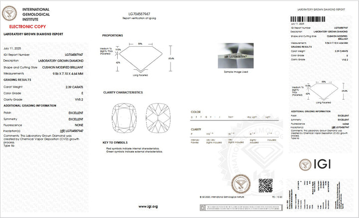 2.39ct E VVS2 Cushion Lab Grown Diamond