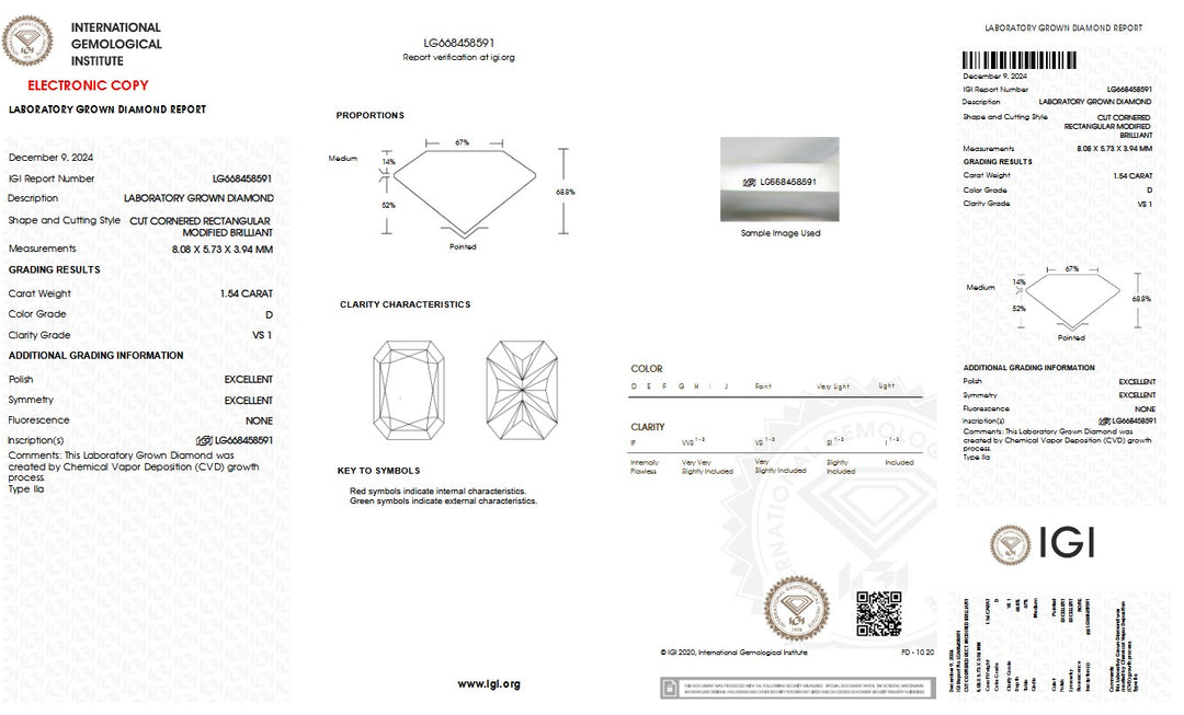 1.54ct D VS1 Radiant lab Grown Diamond