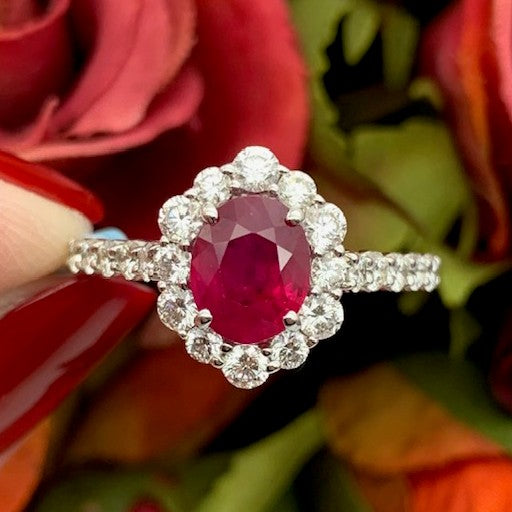 18k White Gold Ruby Halo Ring