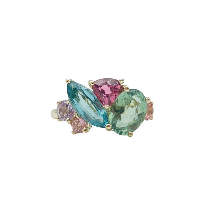 14k Yellow Gold Tourmaline Cluster Ring
