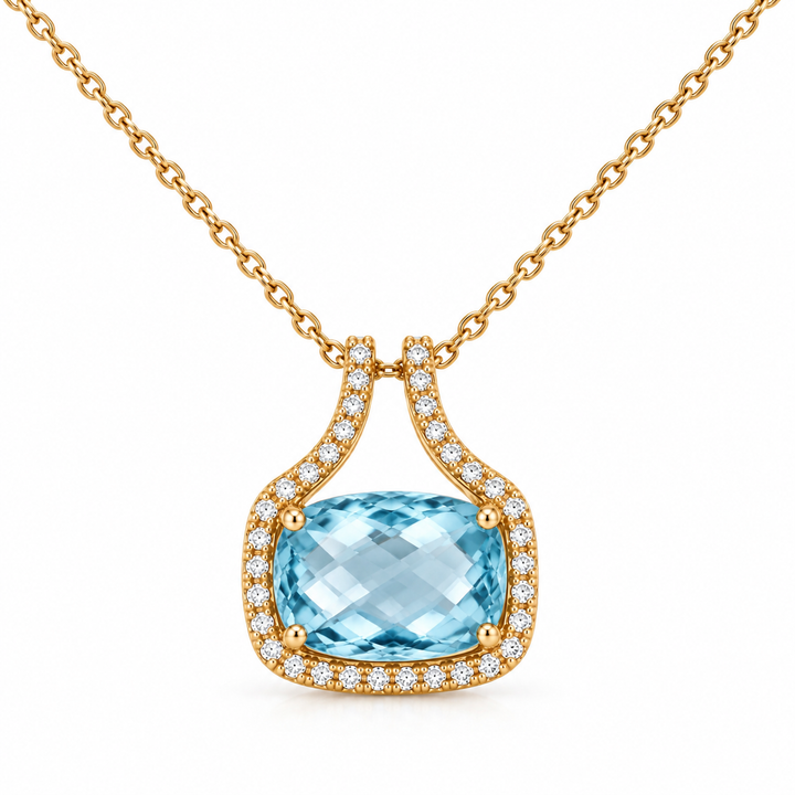 14k Yellow Blue Topaz Pendant