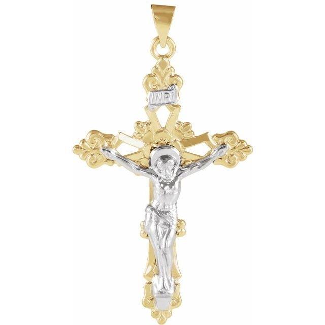 14k Two Tone Crucifix Charm