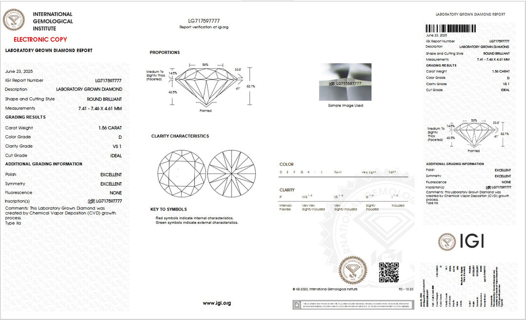 1.56ct D VS1 Round Lab Grown Diamond