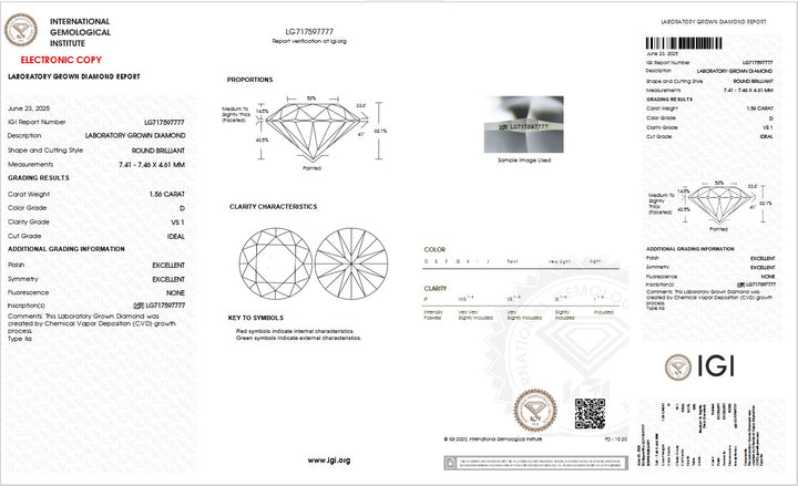 1.56ct D VS1 Round Lab Grown Diamond