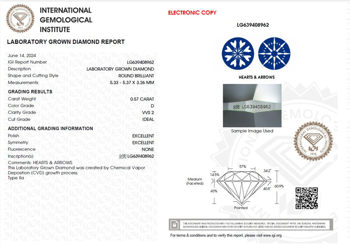 0.57ct D VVS2 Round Lab Grown Diamond
