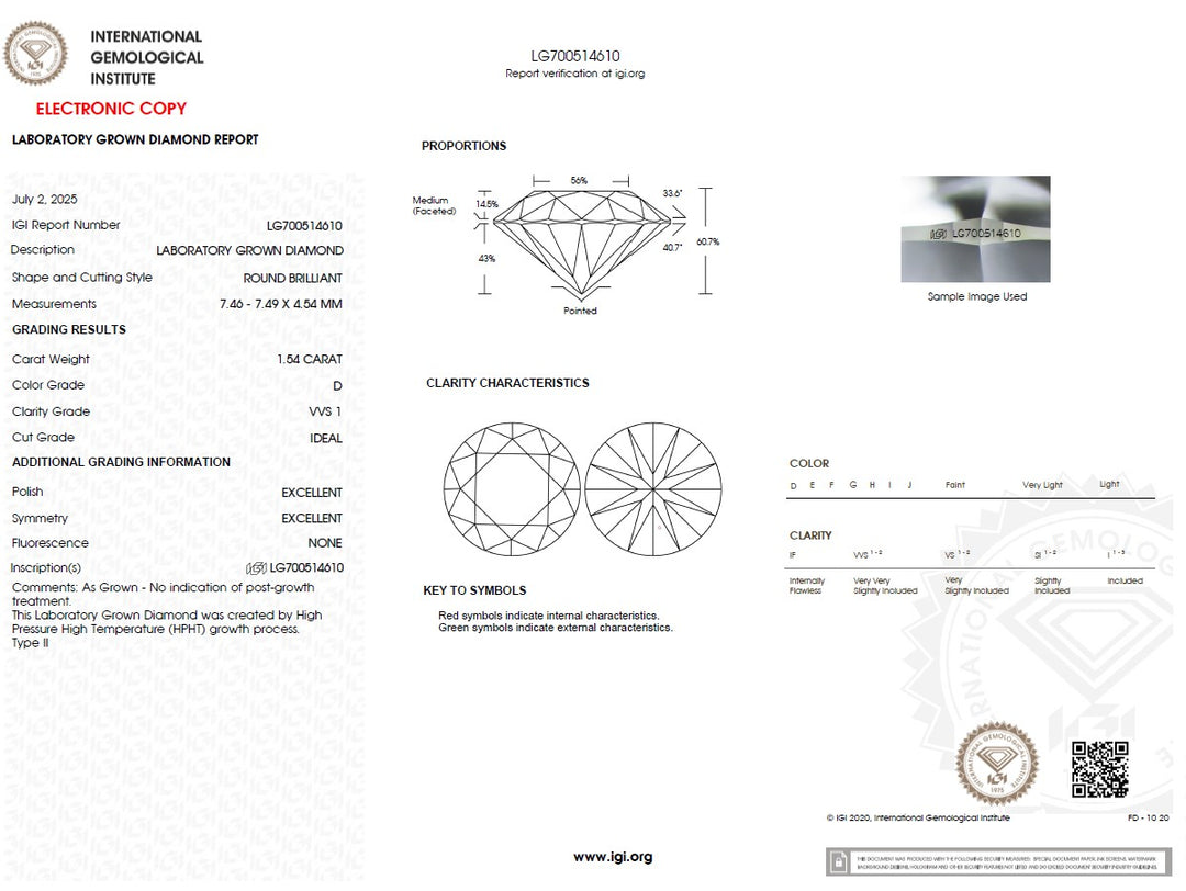 1.54ct D VVS1 Round Lab Grown Diamond