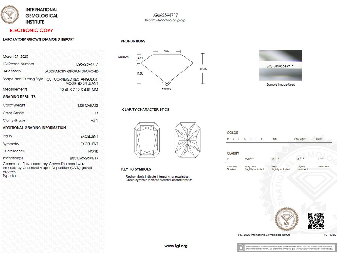 3.08ct D VS1 Radiant Lab Grown Diamond