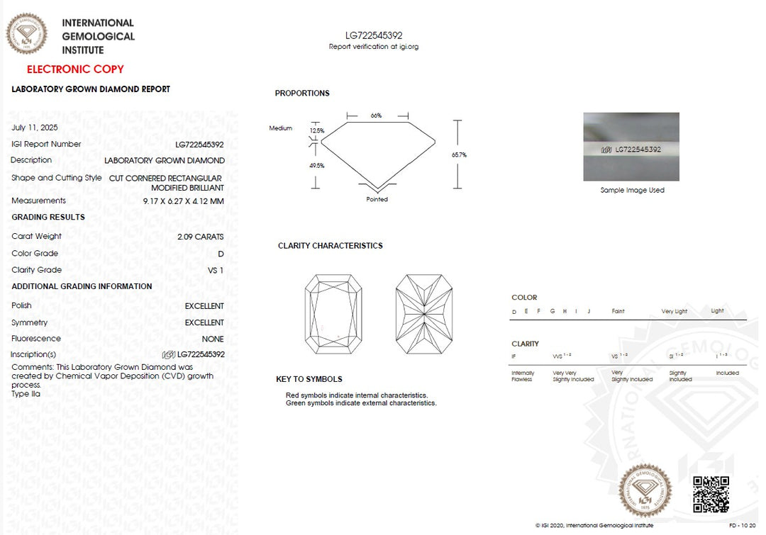 2.09ct D VS1 Radiant Lab Grown Diamond