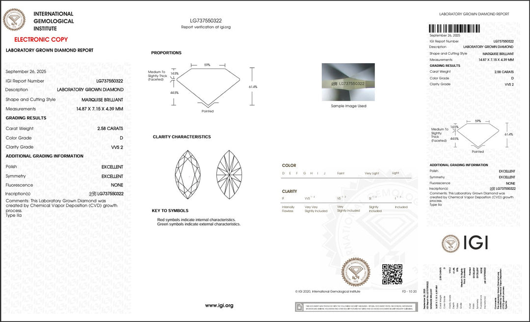 2.58ct D VVS2 Marquise Lab Grown Diamond