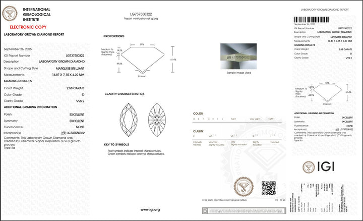 2.58ct D VVS2 Marquise Lab Grown Diamond