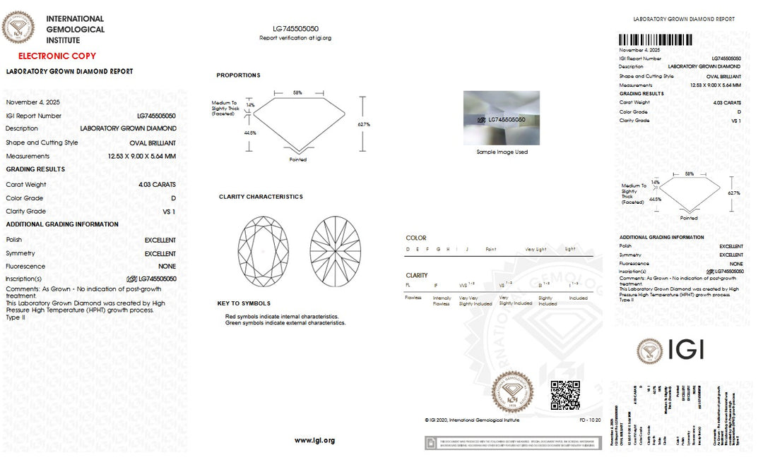 4.03ct D VS1 Oval Lab Grown Diamond