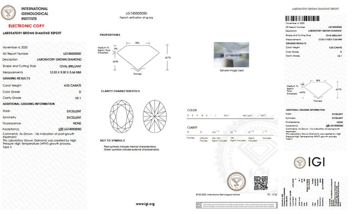 4.03ct D VS1 Oval Lab Grown Diamond