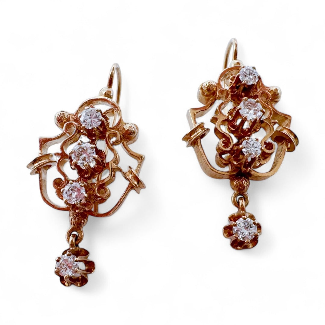14k Yellow Gold Vintage Diamond Estate Earrings