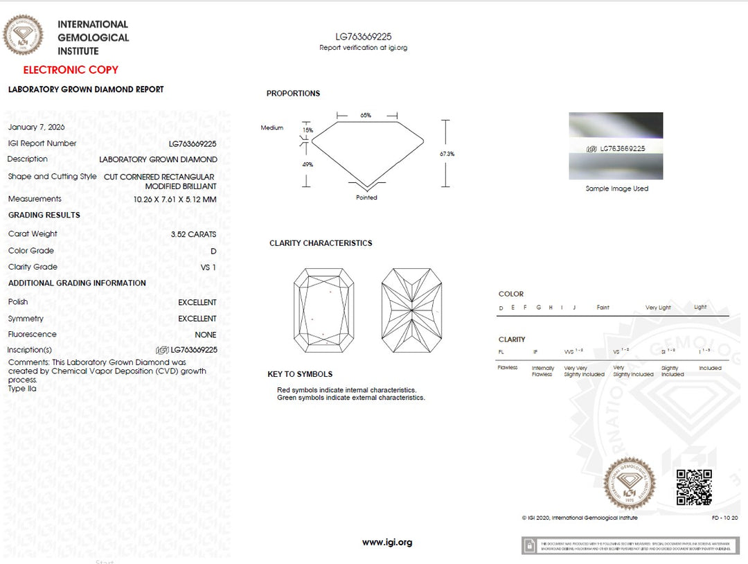 3.52ct D VS1 Radiant Lab Grown Diamond