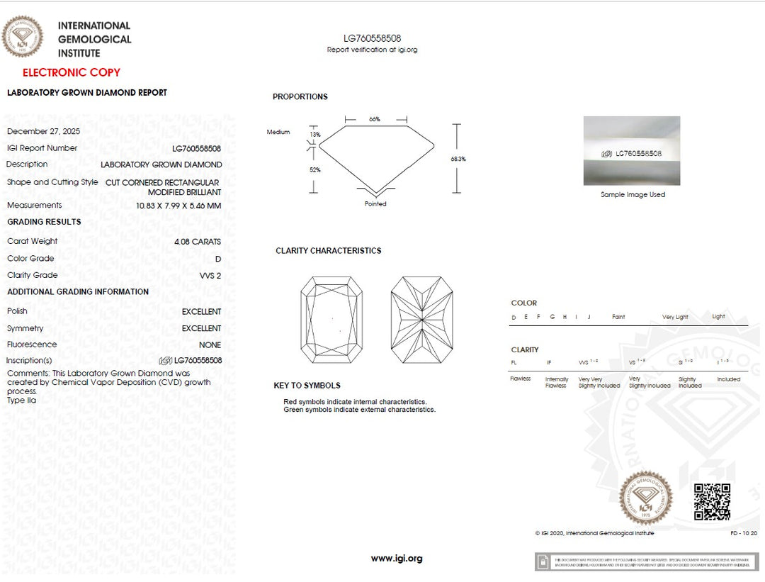 4.08ct D VVS2 Radiant Lab Grown Diamond