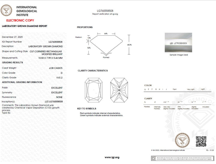 4.08ct D VVS2 Radiant Lab Grown Diamond